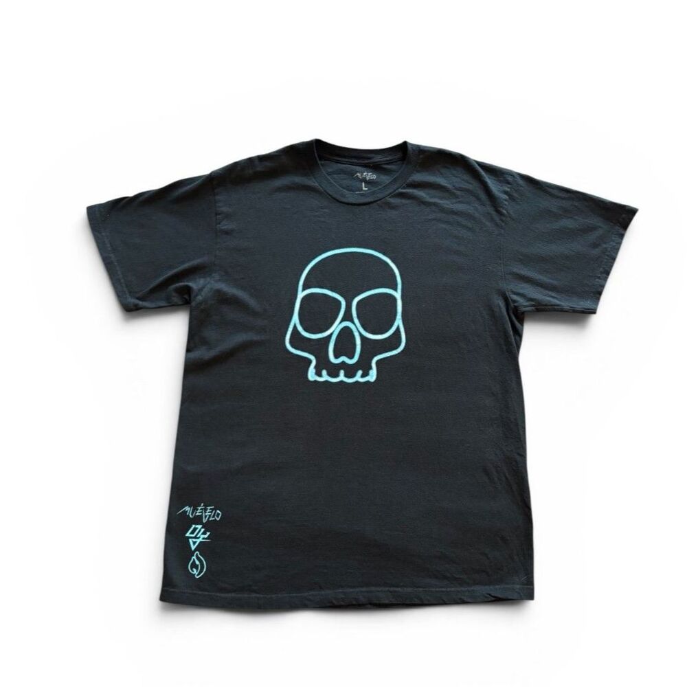 Muévelo Men's Skull Graphic Tee Size L Black Blue Neon Streetwear Skater Emo